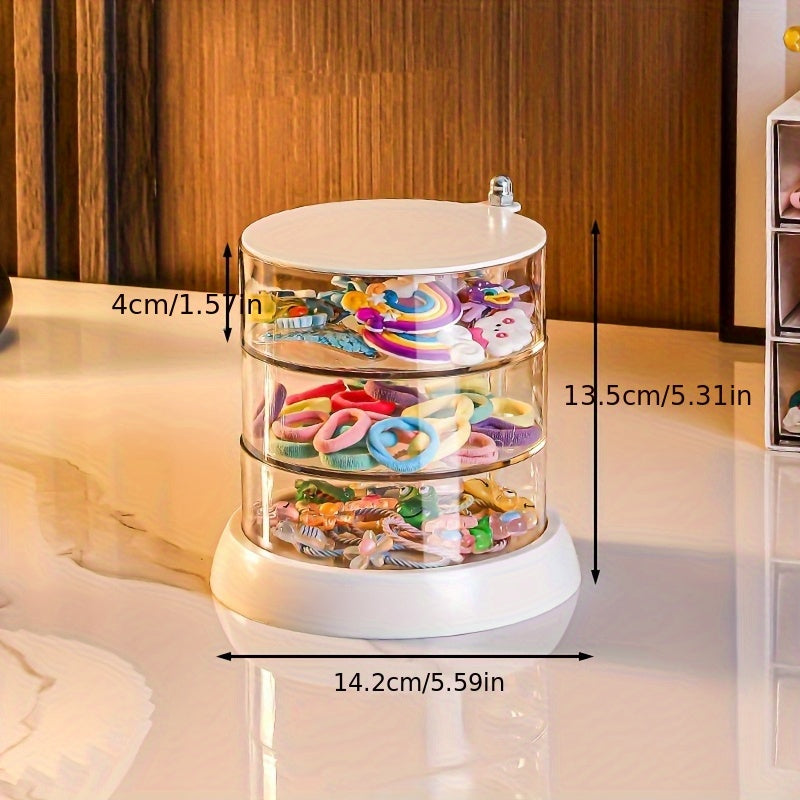 New 3-Tier Rotating Storage Box - Multi-Layer Plastic Hair Accessory and Jewelry Organizer, Anti-Oxidation, No Power Needed, All-Season Use, Perfect Gift for 17 Festivals