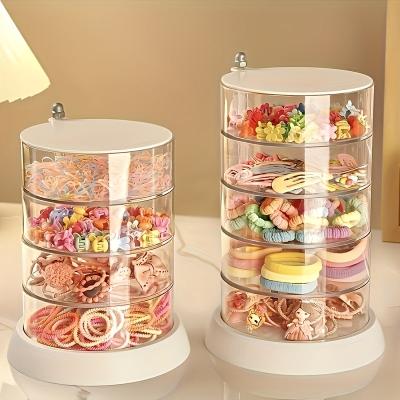3-Tier Rotating Jewelry Organizer - Transparent Plastic Storage Box for Hair Accessories, Rings & Bracelets, Multi-Compartment Design with Lid, Ideal for Dressing Table, Jewelry Organizers, Jewelry Chests