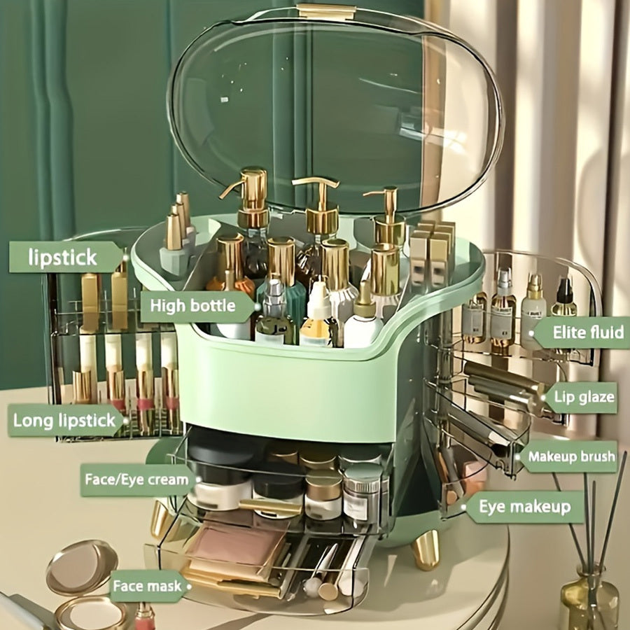 Large Capacity Plastic Cosmetic Organizer with Drawers & Compartments - Elegant Pastel Mint Green & White Portable Makeup Storage Box, Golden-Toned Hardware, Durable Lightweight Design for Bathroom, Vanity, Bedroom - Jewelry & Accessory Organizer, No