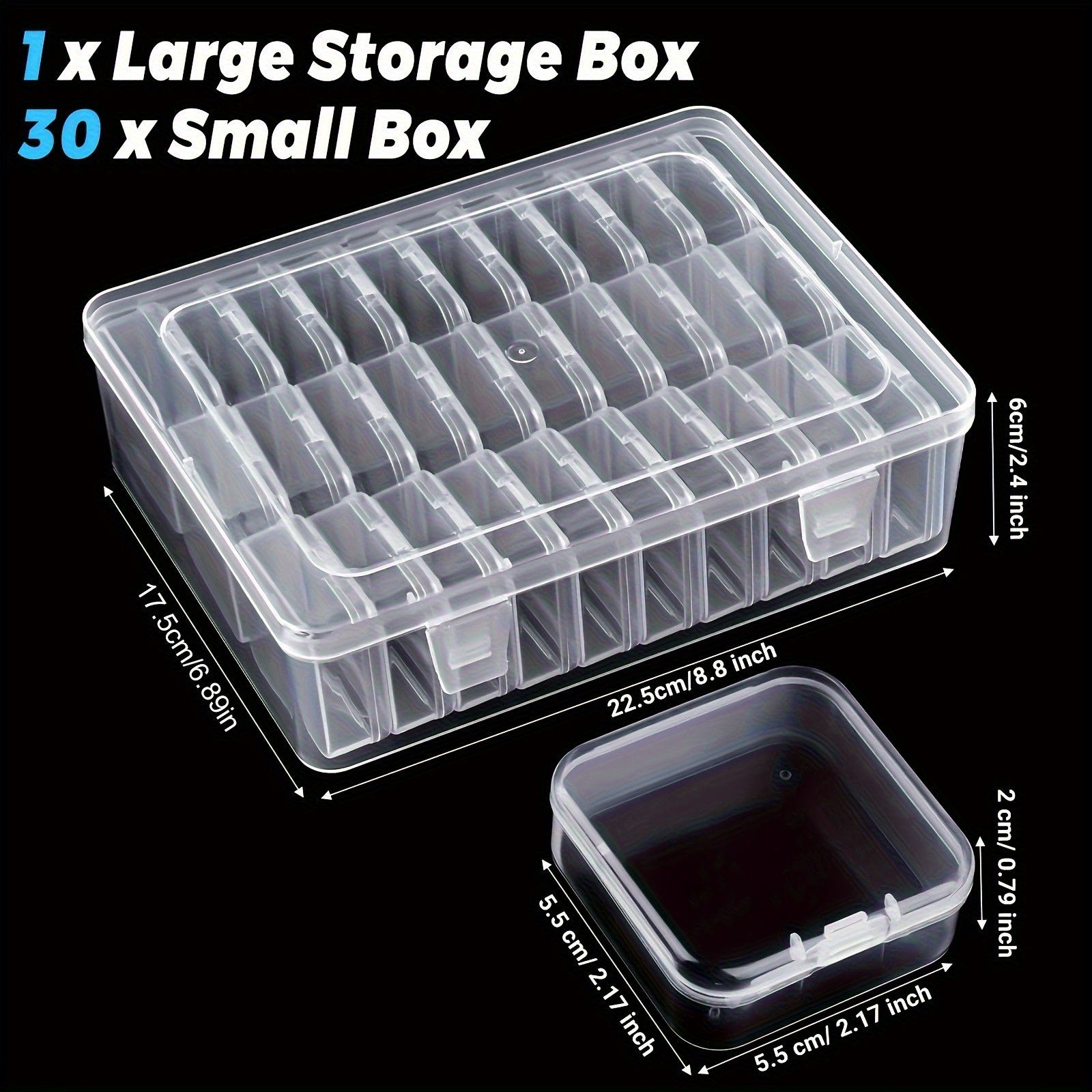 14/ 30Grids Multi-Compartment Transparent Plastic Storage Box Set - Durable Craft Organizer with Snap Closure & Removable Trays; Ideal for Beads, Jewelry, Hair Accessories, Hardware & Small Parts; Portable Craft & Hobby Box Gift for Crafters & DIY