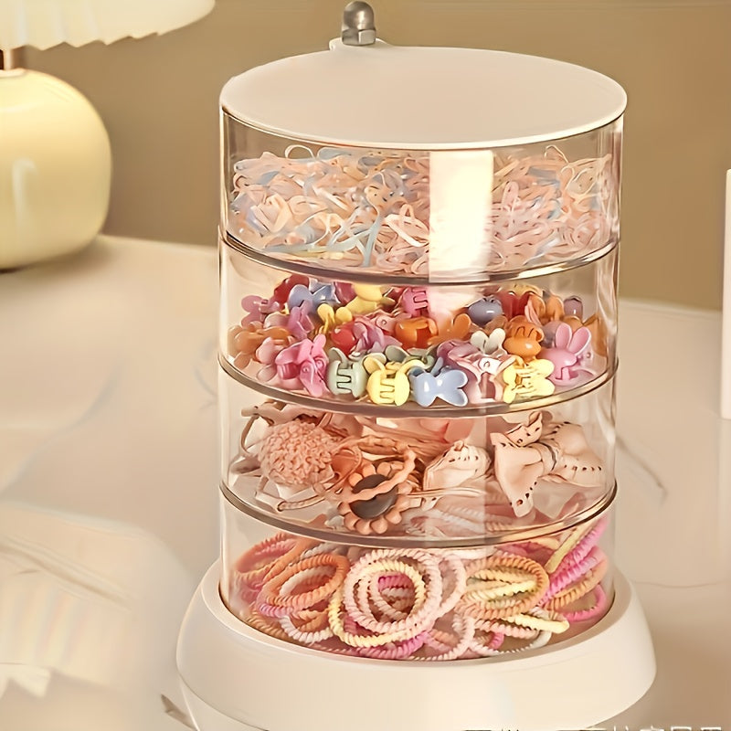 3-Tier Rotating Jewelry Organizer - Transparent Plastic Storage Box for Hair Accessories, Rings & Bracelets, Multi-Compartment Design with Lid, Ideal for Dressing Table, Jewelry Organizers, Jewelry Chests