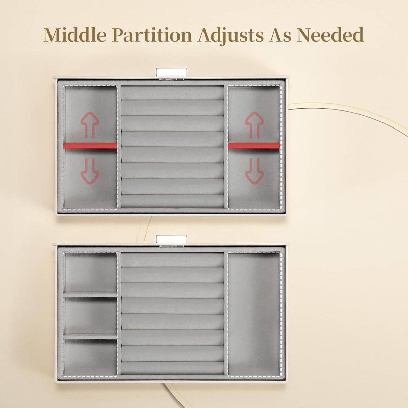 Women's Large Jewelry Box Organizer with Mirror - Waterproof & Dustproof Heavy-Duty Plastic Construction, White Imitation Leather-like Texture, Golden-Toned Hinges & Clear Drawers - Medium Size with Soft Cushioned Compartments for Earrings, Rings,