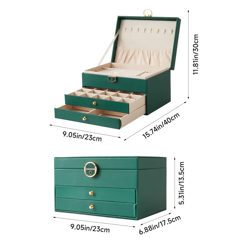 2025 Best-Selling Locking Jewelry Box with Three Layers, Large Capacity Soft Lining for Earrings Rings Necklaces Storage