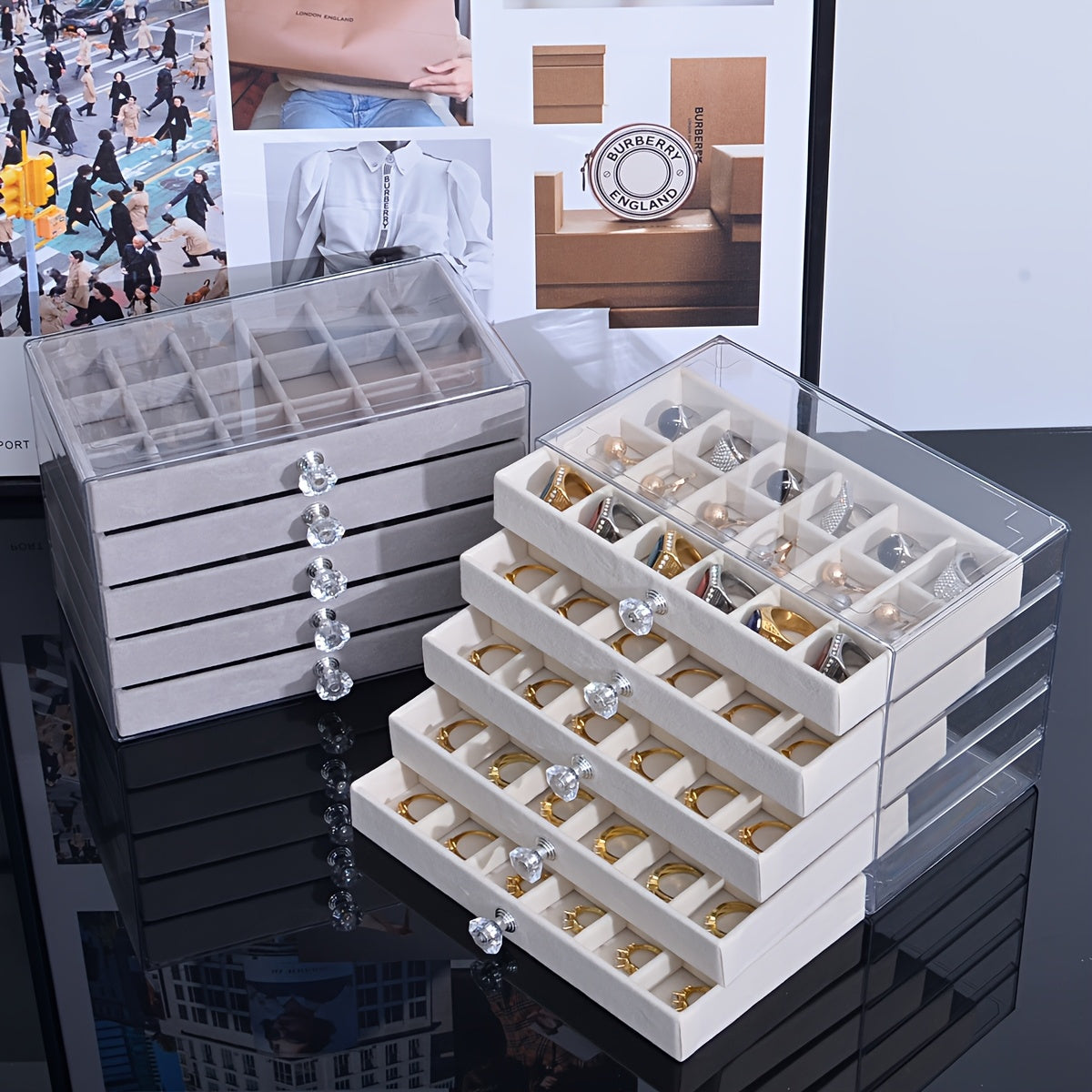 1 Multi-Function Transparent Desktop Large-Capacity Drawer Jewelry Box, Bracelet Bracelet Earring Ring Storage Box, Multi-Layer Partition Watch Storage Box, Ring Box, Earring Storage Box, Necklace Storage Rack, Earring Storage Box, Jewelry Storage Bo