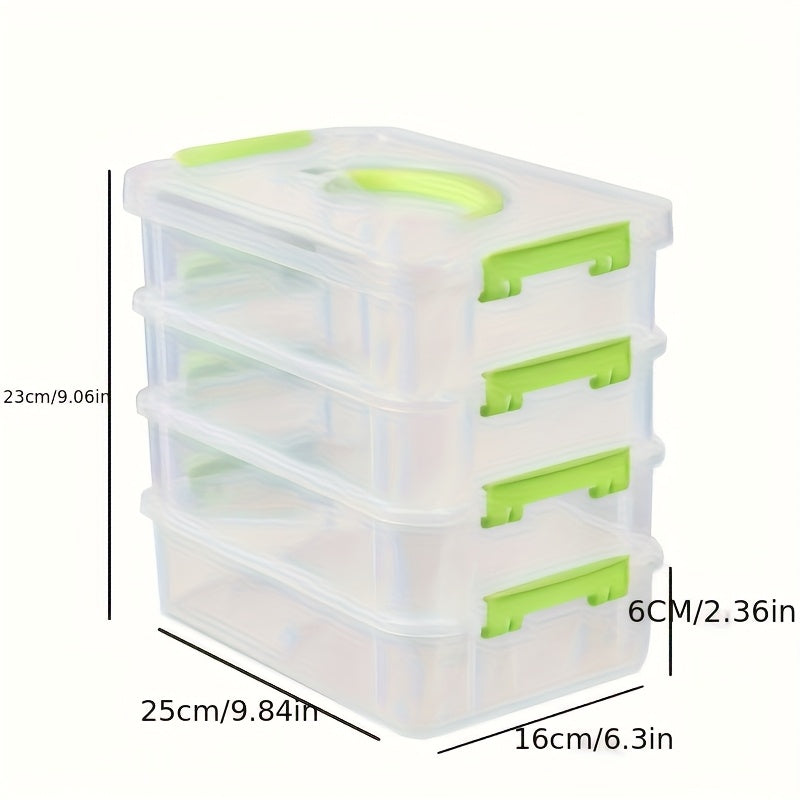4-Tier Transparent Storage Box Set - Stackable, Organizer with Green Handles, Ideal for Jewelry, Hair Accessories & More, Accessory Organization | Sleek Storage Box | Plastic Construction, Jewelry Organizer