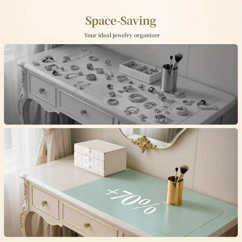 Women's Large Jewelry Box Organizer with Mirror - Waterproof & Dustproof Heavy-Duty Plastic Construction, White Imitation Leather-like Texture, Golden-Toned Hinges & Clear Drawers - Medium Size with Soft Cushioned Compartments for Earrings, Rings,