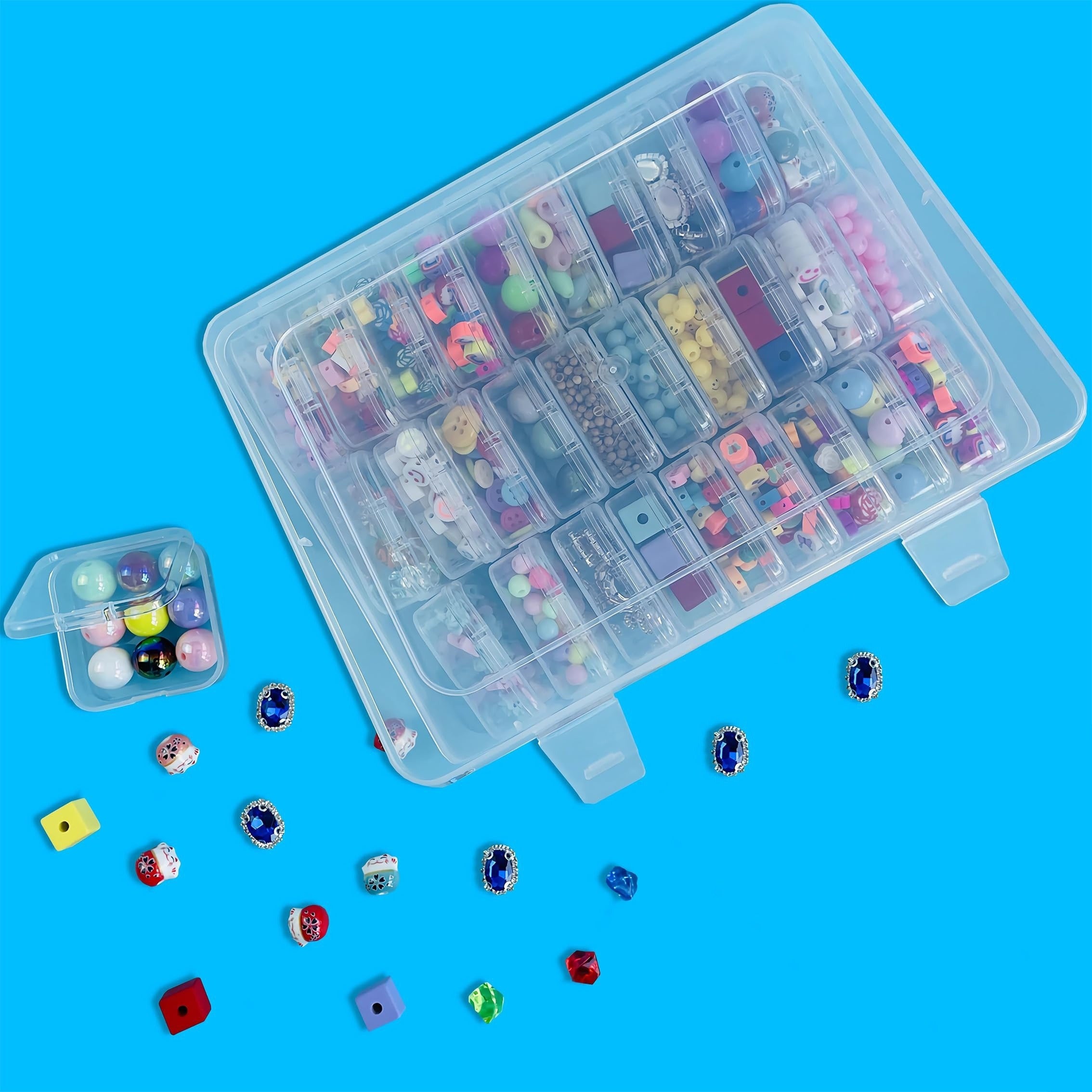14/ 30Grids Multi-Compartment Transparent Plastic Storage Box Set - Durable Craft Organizer with Snap Closure & Removable Trays; Ideal for Beads, Jewelry, Hair Accessories, Hardware & Small Parts; Portable Craft & Hobby Box Gift for Crafters & DIY