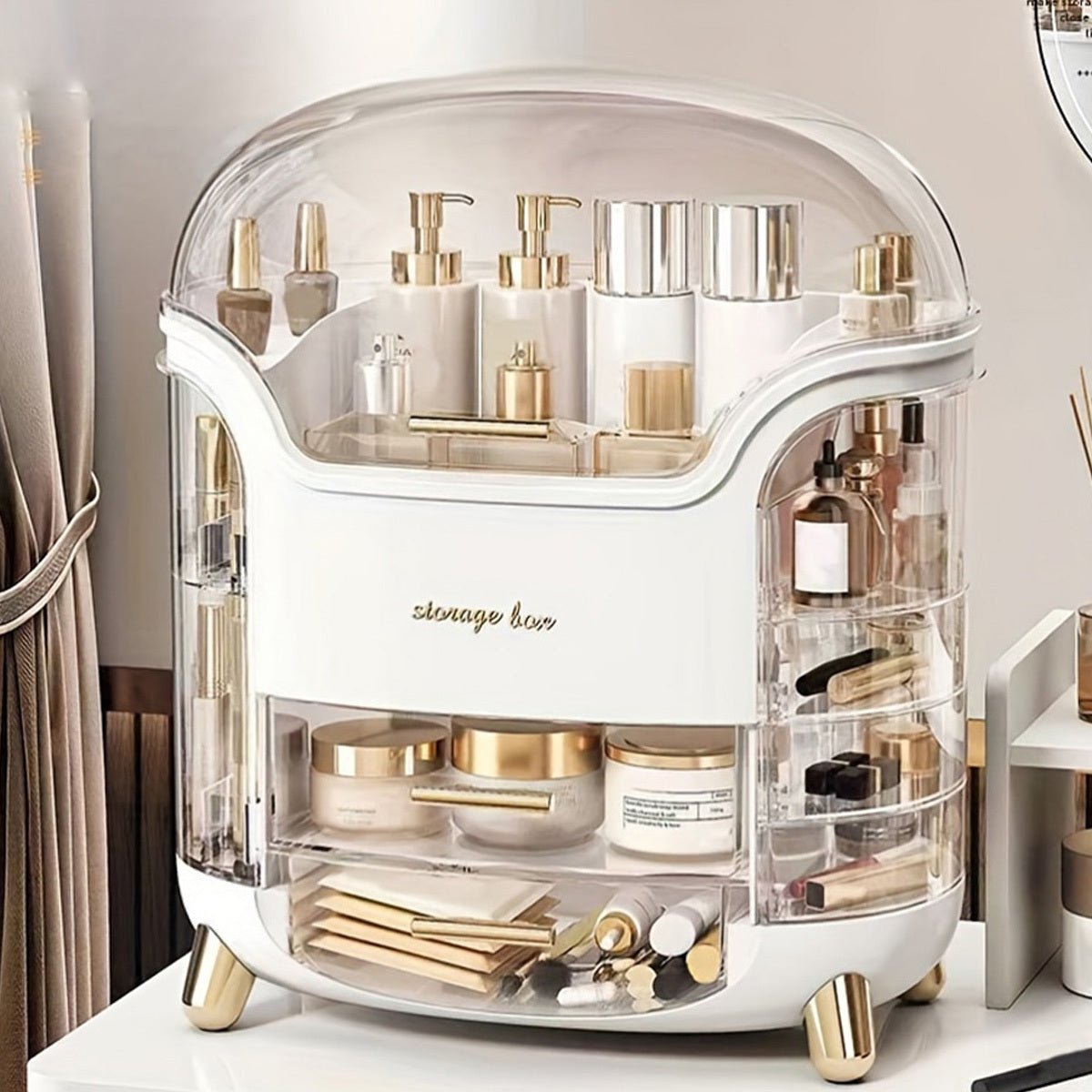 Large Capacity Plastic Cosmetic Organizer with Drawers & Compartments - Elegant Pastel Mint Green & White Portable Makeup Storage Box, Golden-Toned Hardware, Durable Lightweight Design for Bathroom, Vanity, Bedroom - Jewelry & Accessory Organizer, No