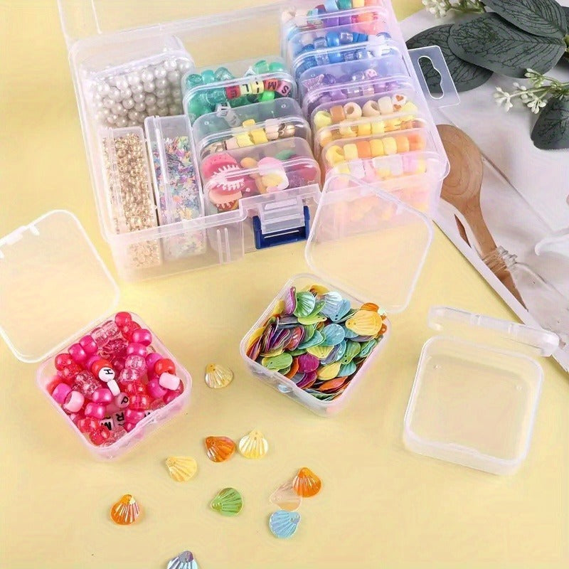 14/ 30Grids Multi-Compartment Transparent Plastic Storage Box Set - Durable Craft Organizer with Snap Closure & Removable Trays; Ideal for Beads, Jewelry, Hair Accessories, Hardware & Small Parts; Portable Craft & Hobby Box Gift for Crafters & DIY