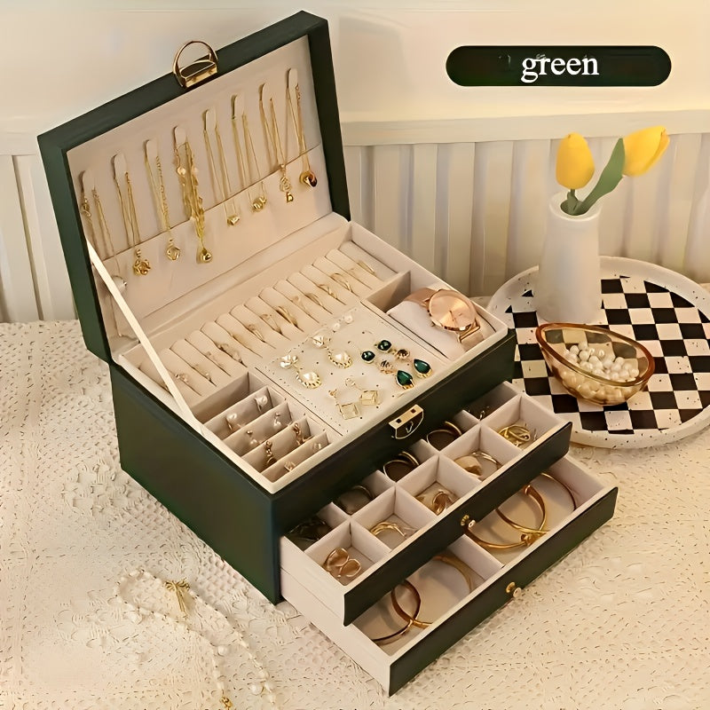 2025 Best-Selling Locking Jewelry Box with Three Layers, Large Capacity Soft Lining for Earrings Rings Necklaces Storage