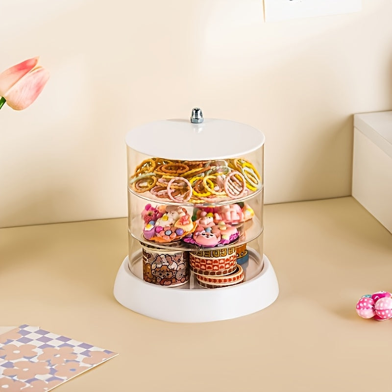 3-Tier Rotating Jewelry Organizer - Transparent Plastic Storage Box for Hair Accessories, Rings & Bracelets, Multi-Compartment Design with Lid, Ideal for Dressing Table, Jewelry Organizers, Jewelry Chests