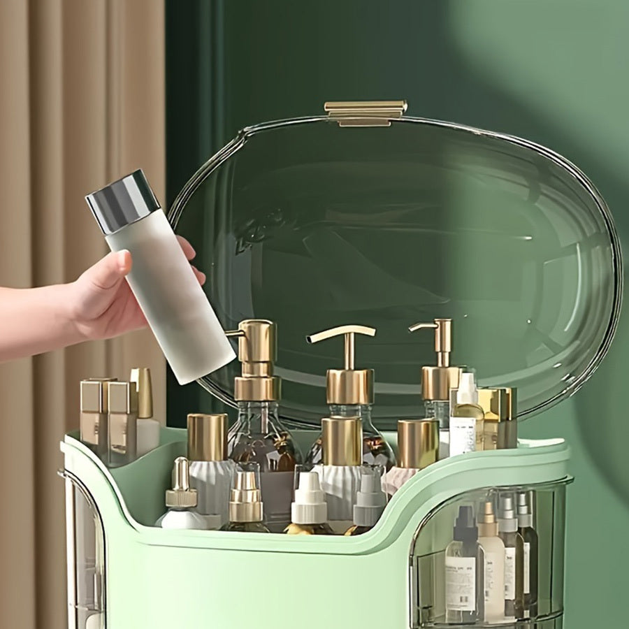 Large Capacity Plastic Cosmetic Organizer with Drawers & Compartments - Elegant Pastel Mint Green & White Portable Makeup Storage Box, Golden-Toned Hardware, Durable Lightweight Design for Bathroom, Vanity, Bedroom - Jewelry & Accessory Organizer, No