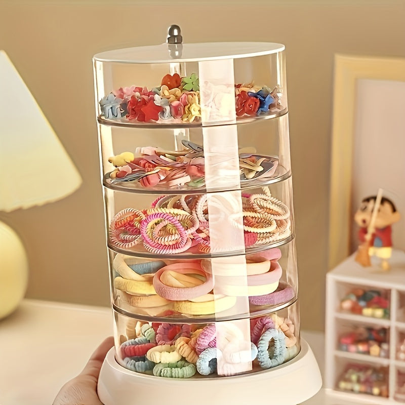 3-Tier Rotating Jewelry Organizer - Transparent Plastic Storage Box for Hair Accessories, Rings & Bracelets, Multi-Compartment Design with Lid, Ideal for Dressing Table, Jewelry Organizers, Jewelry Chests