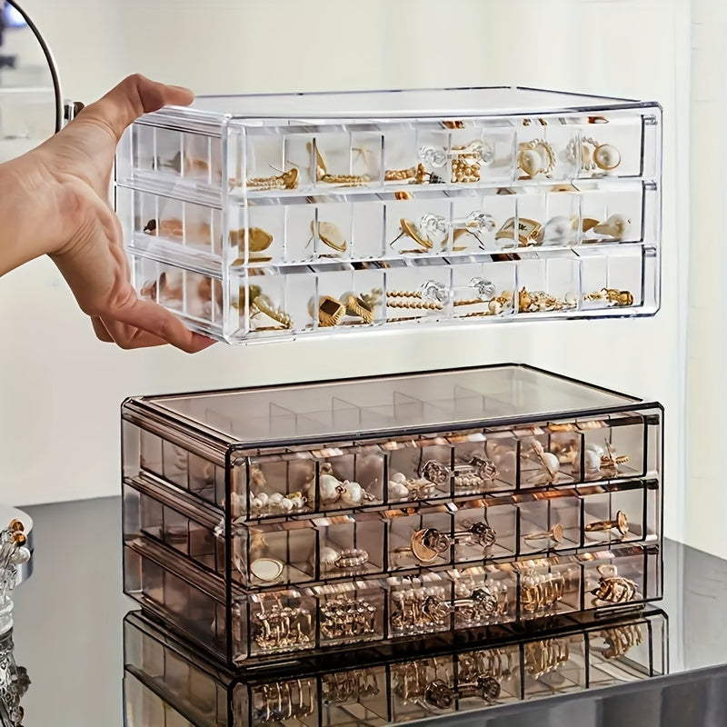 3-Tier Jewelry Organizer Box with Lid - 72-Compartment Clear Plastic Storage for Earrings, Necklaces, Bracelets, Crafts & Seeds - Multi-Layer Drawer Design for Easy Organization, Jewelry Organizer Storage