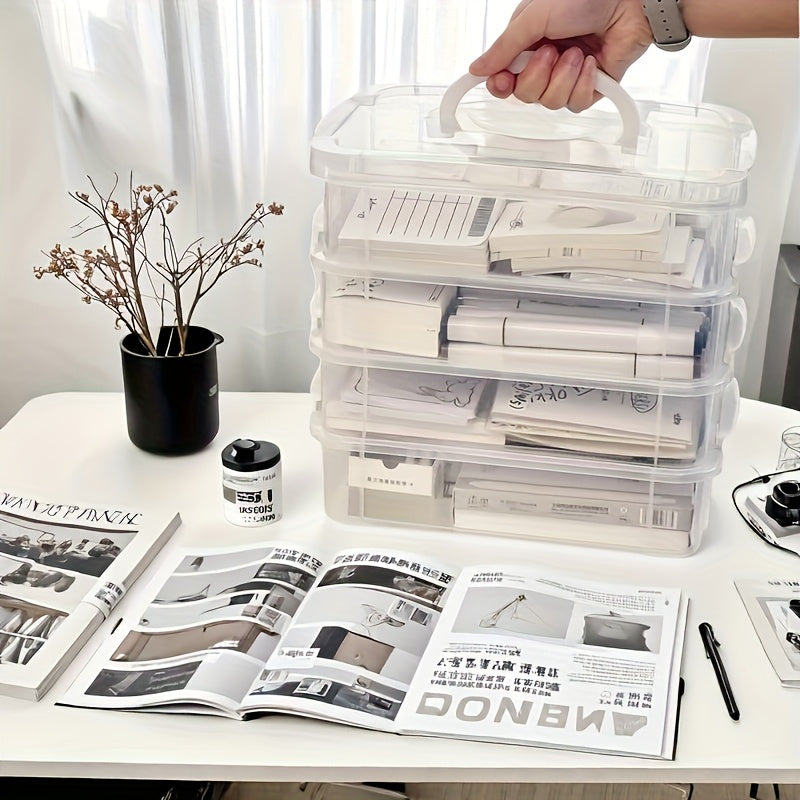 4-Tier Transparent Storage Box Set - Stackable, Organizer with Green Handles, Ideal for Jewelry, Hair Accessories & More, Accessory Organization | Sleek Storage Box | Plastic Construction, Jewelry Organizer