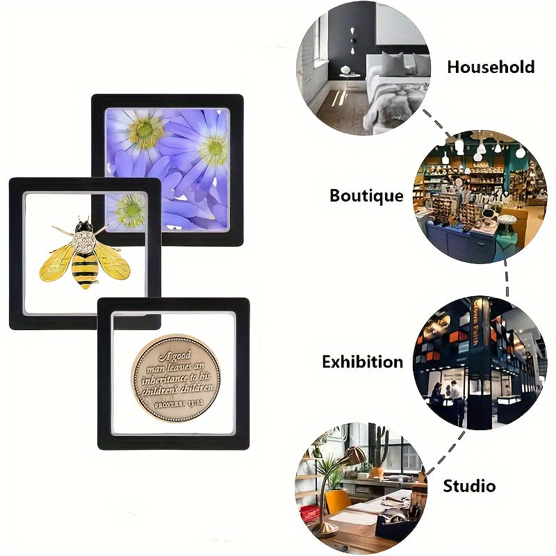 20pcs 3D Floating Display Boxes - Dustproof Jewelry Organizers with Elastic Film, Transparent Hanging Storage for Necklaces, Bracelets, Rings, Coins, Earrings & Pins - Clear Plastic Gift Boxes for Retail & Home Use, Jewelry Organizer Storage, Jewelry