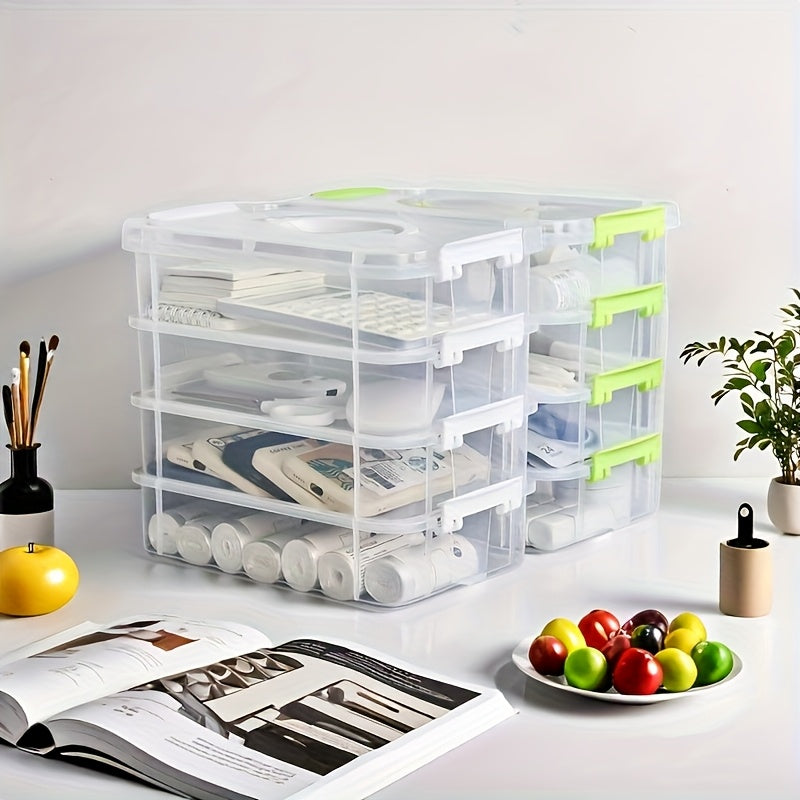 4-Tier Transparent Storage Box Set - Stackable, Organizer with Green Handles, Ideal for Jewelry, Hair Accessories & More, Accessory Organization | Sleek Storage Box | Plastic Construction, Jewelry Organizer