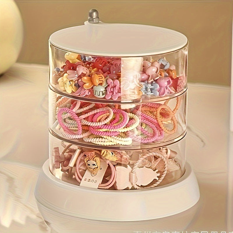 3-Tier Rotating Jewelry Organizer - Transparent Plastic Storage Box for Hair Accessories, Rings & Bracelets, Multi-Compartment Design with Lid, Ideal for Dressing Table, Jewelry Organizers, Jewelry Chests
