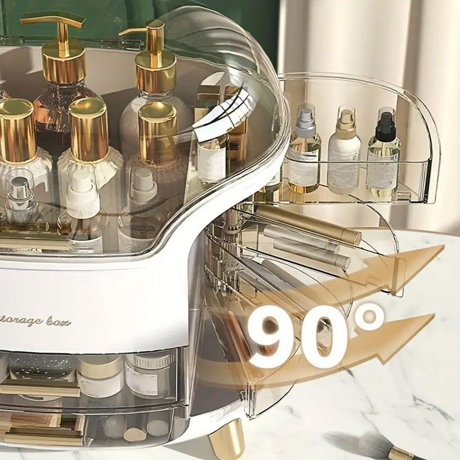 Large Capacity Plastic Cosmetic Organizer with Drawers & Compartments - Elegant Pastel Mint Green & White Portable Makeup Storage Box, Golden-Toned Hardware, Durable Lightweight Design for Bathroom, Vanity, Bedroom - Jewelry & Accessory Organizer, No