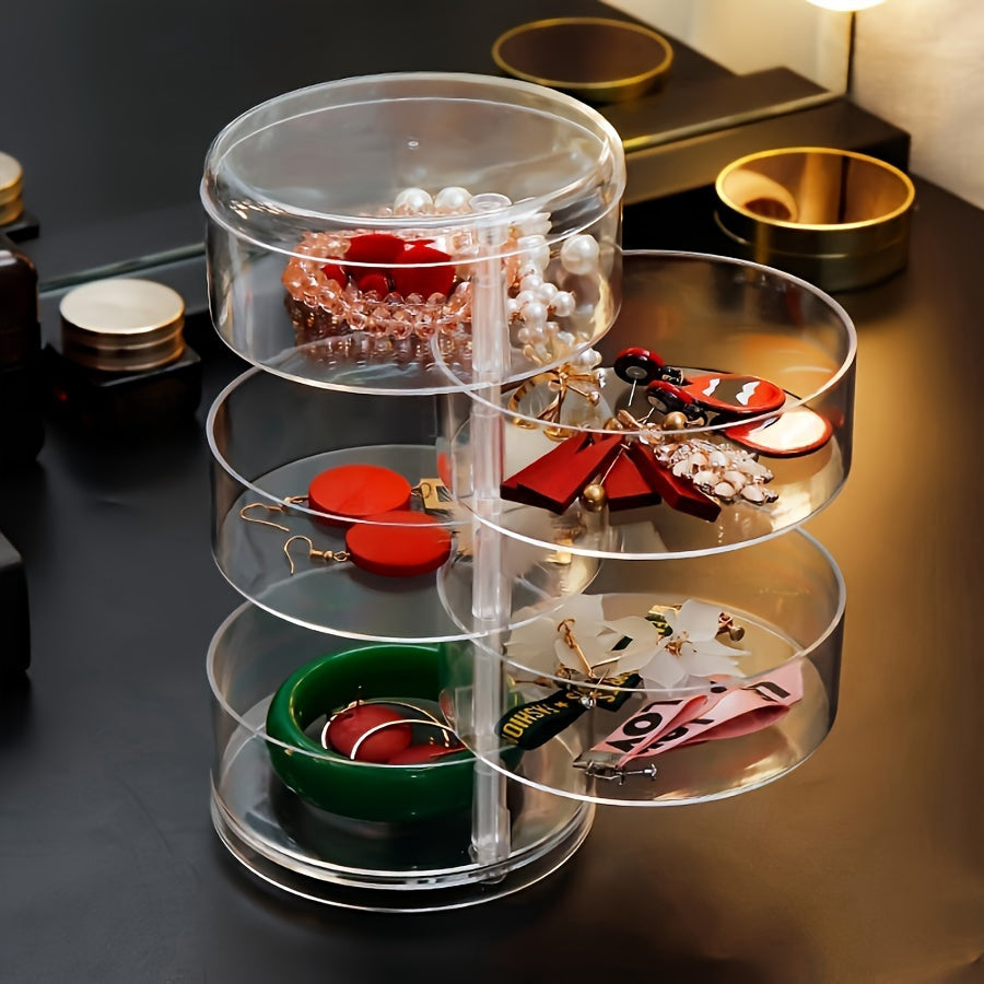 Large 5-Layer Rotating Jewelry Organizer with Dustproof Lid - Transparent, Multi-Compartment Storage for Hair Accessories, Bangles, Necklaces, Earrings, Rings & Watches, Jewelry Chests