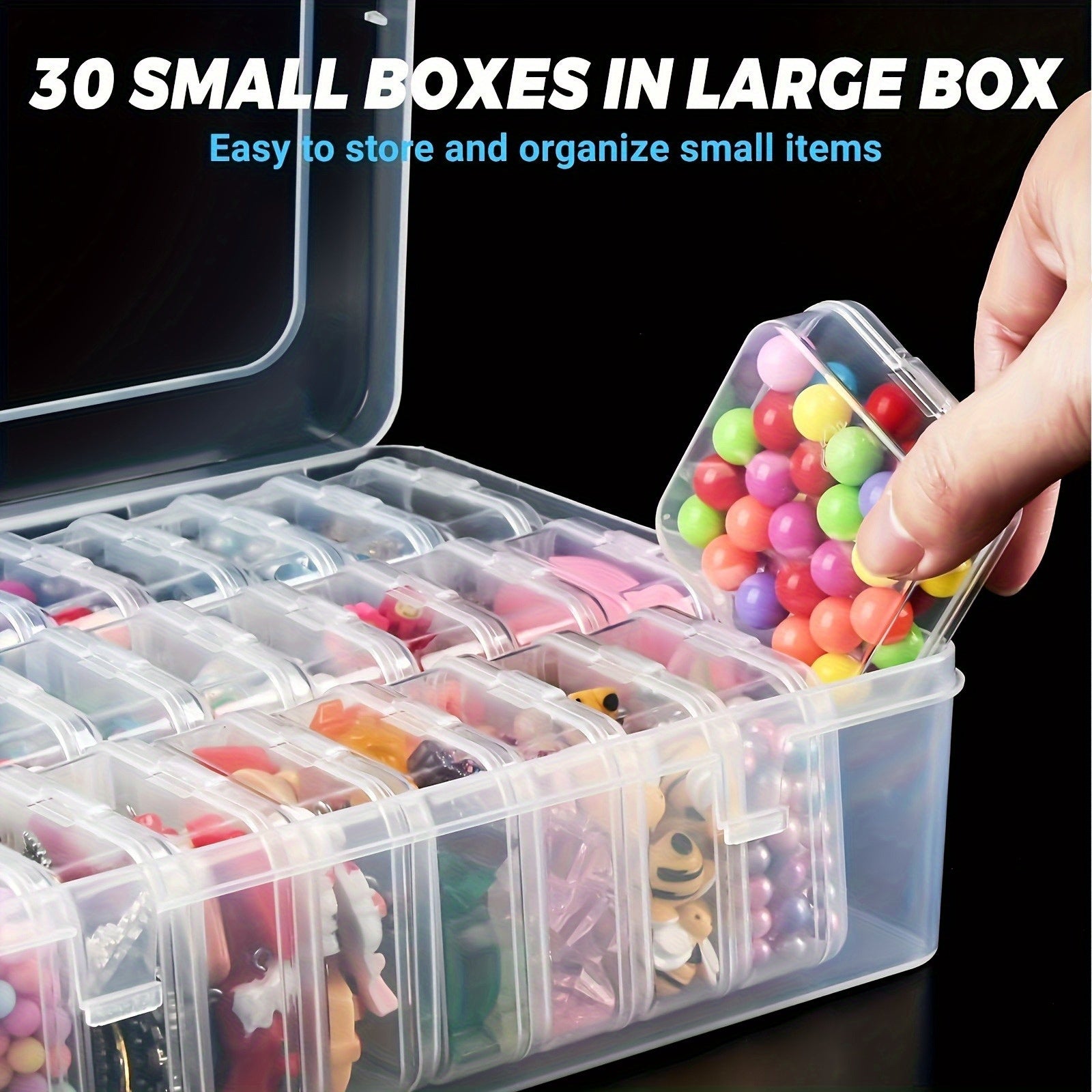 14/ 30Grids Multi-Compartment Transparent Plastic Storage Box Set - Durable Craft Organizer with Snap Closure & Removable Trays; Ideal for Beads, Jewelry, Hair Accessories, Hardware & Small Parts; Portable Craft & Hobby Box Gift for Crafters & DIY