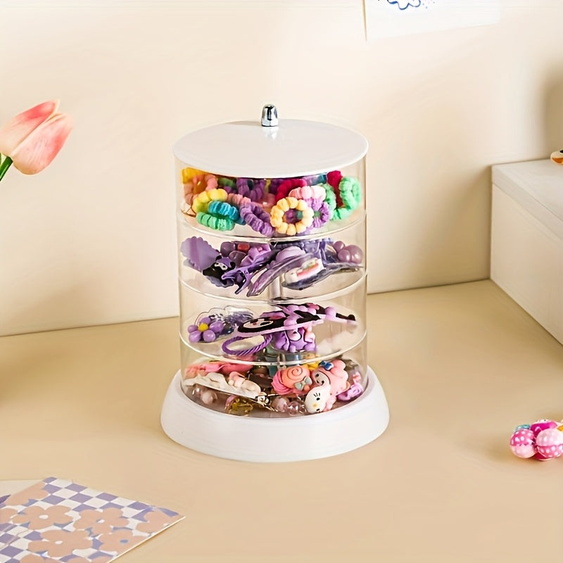 3-Tier Rotating Jewelry Organizer - Transparent Plastic Storage Box for Hair Accessories, Rings & Bracelets, Multi-Compartment Design with Lid, Ideal for Dressing Table, Jewelry Organizers, Jewelry Chests