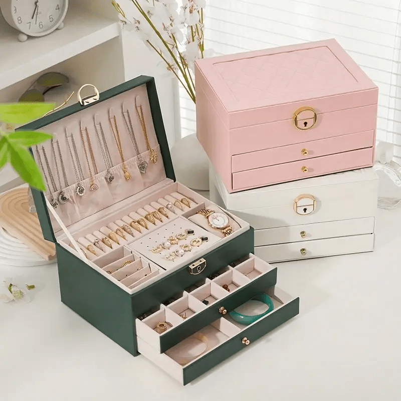 2025 Best-Selling Locking Jewelry Box with Three Layers, Large Capacity Soft Lining for Earrings Rings Necklaces Storage