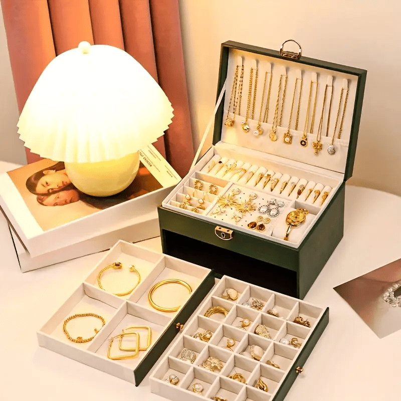 Women's Elegant Multi-Drawer Jewelry Box with Locking Mechanism & Soft Fabric-Like Lining - Multi-Compartment Organizer for Necklaces, Rings, Earrings, Bracelets - Durable Construction, Multi-Color Options, Decorative Storage Case for Home & Office -