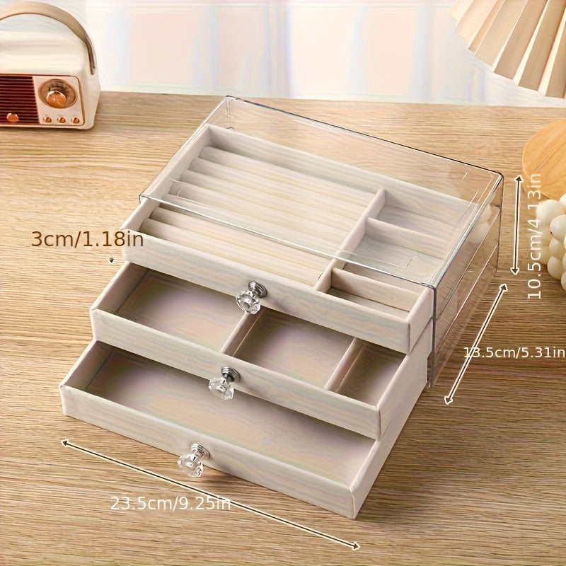A Three-Layer Acrylic Jewelry Storage Box with Drawers for Earrings, Rings, And Necklaces - Featuring a Moisture-Proof Faux Leather Lining And a Modern Design, This Luxurious Large-Capacity Display Box Set Includes Six Pieces, Making It Perfect for Gifts