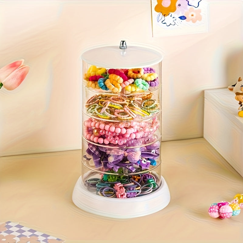 3-Tier Rotating Jewelry Organizer - Transparent Plastic Storage Box for Hair Accessories, Rings & Bracelets, Multi-Compartment Design with Lid, Ideal for Dressing Table, Jewelry Organizers, Jewelry Chests