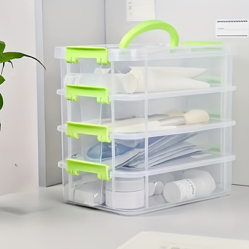 4-Tier Transparent Storage Box Set - Stackable, Organizer with Green Handles, Ideal for Jewelry, Hair Accessories & More, Accessory Organization | Sleek Storage Box | Plastic Construction, Jewelry Organizer