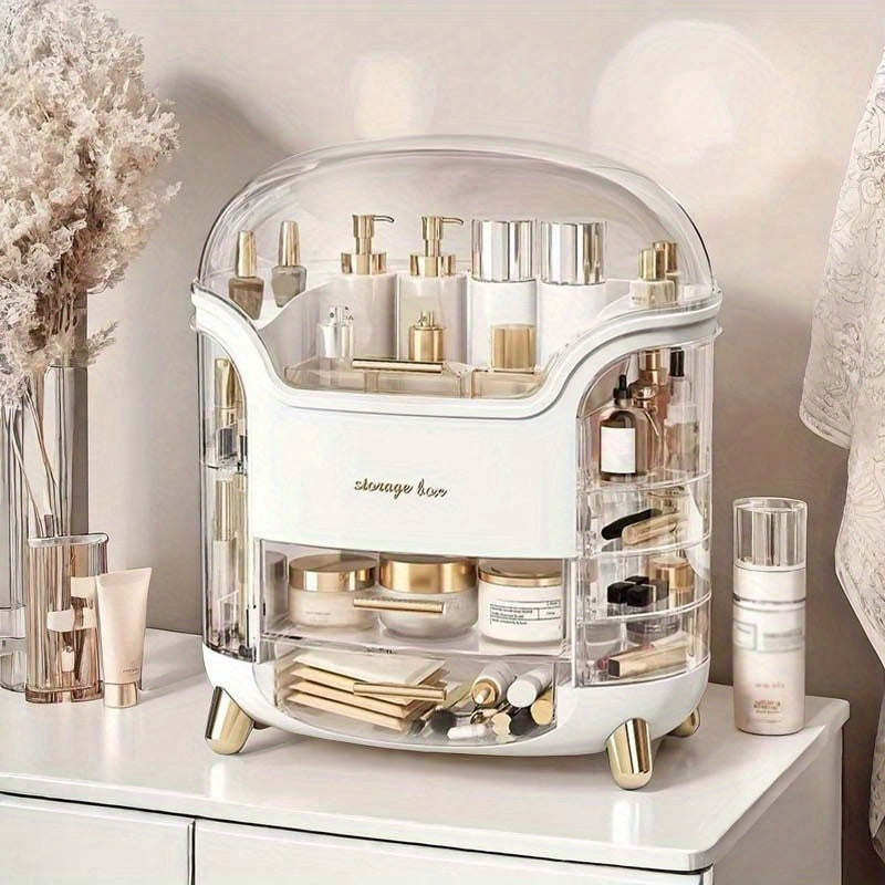 Large Capacity Plastic Cosmetic Organizer with Drawers & Compartments - Elegant Pastel Mint Green & White Portable Makeup Storage Box, Golden-Toned Hardware, Durable Lightweight Design for Bathroom, Vanity, Bedroom - Jewelry & Accessory Organizer, No