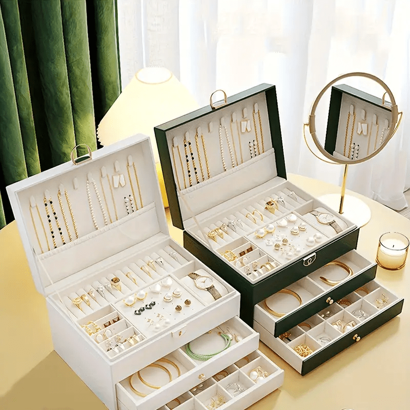 2025 Best-Selling Locking Jewelry Box with Three Layers, Large Capacity Soft Lining for Earrings Rings Necklaces Storage
