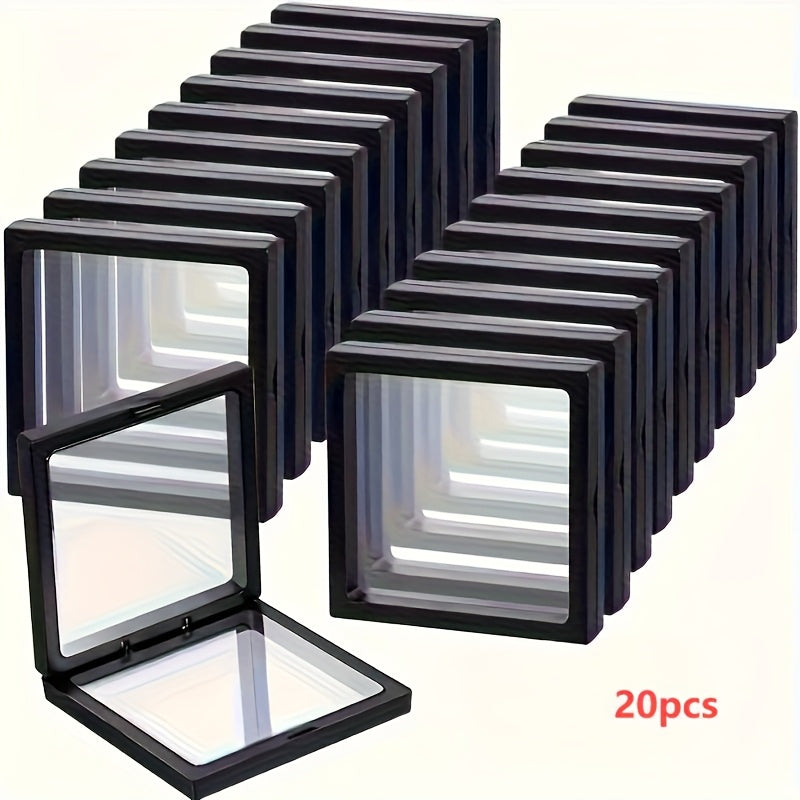 20pcs 3D Floating Display Boxes - Dustproof Jewelry Storage with Elastic Film, Transparent Hanging Organizers for Necklaces, Bracelets, Rings, Coins, Earrings & Pins, Ideal for Retail & Personal Use, Jewelry Boxes