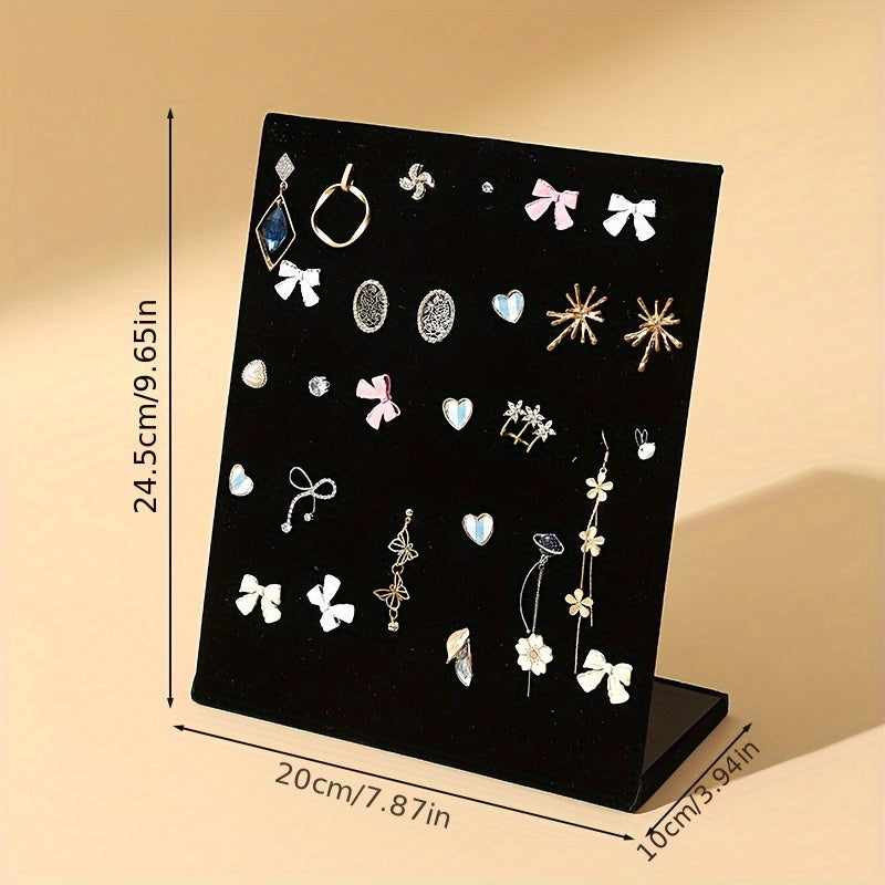 Hiceeden 3-Pack L-Shaped Jewelry Display Stands with 60 Slots - Black Velvet-Lined Plastic Ring Organizer Trays for Earrings, Rings, Bracelets - Desktop Retail Store & Home Storage, Earring Arrangement, Intertwined Design, Durable Construction, Jewelry