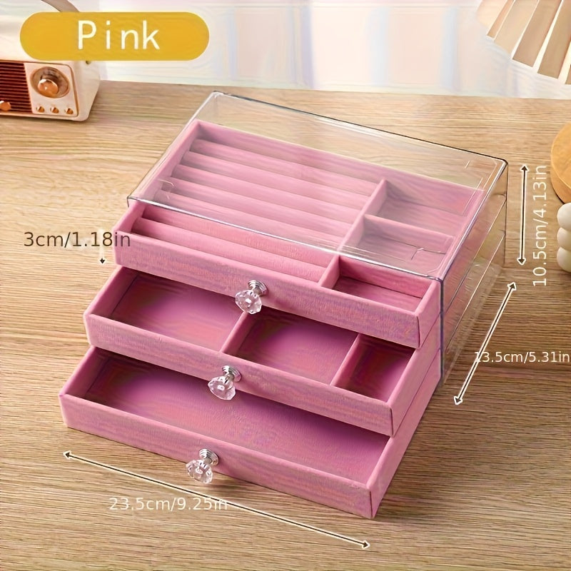 A Three-Layer Acrylic Jewelry Storage Box with Drawers for Earrings, Rings, And Necklaces - Featuring a Moisture-Proof Faux Leather Lining And a Modern Design, This Luxurious Large-Capacity Display Box Set Includes Six Pieces, Making It Perfect for Gifts