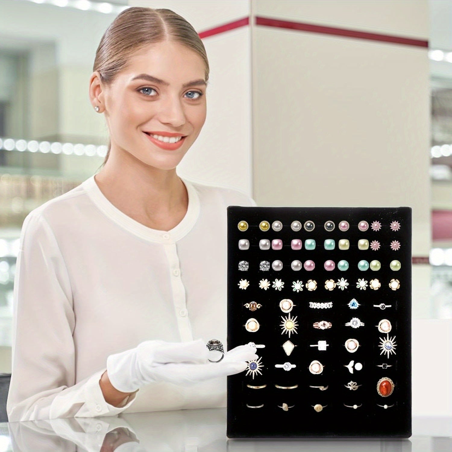 Hiceeden 3-Pack L-Shaped Jewelry Display Stands with 60 Slots - Black Velvet-Lined Plastic Ring Organizer Trays for Earrings, Rings, Bracelets - Desktop Retail Store & Home Storage, Earring Arrangement, Intertwined Design, Durable Construction, Jewelry