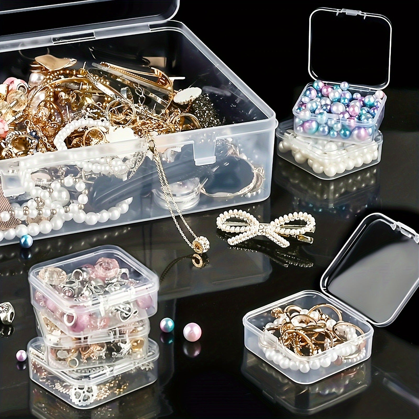 14/ 30Grids Multi-Compartment Transparent Plastic Storage Box Set - Durable Craft Organizer with Snap Closure & Removable Trays; Ideal for Beads, Jewelry, Hair Accessories, Hardware & Small Parts; Portable Craft & Hobby Box Gift for Crafters & DIY