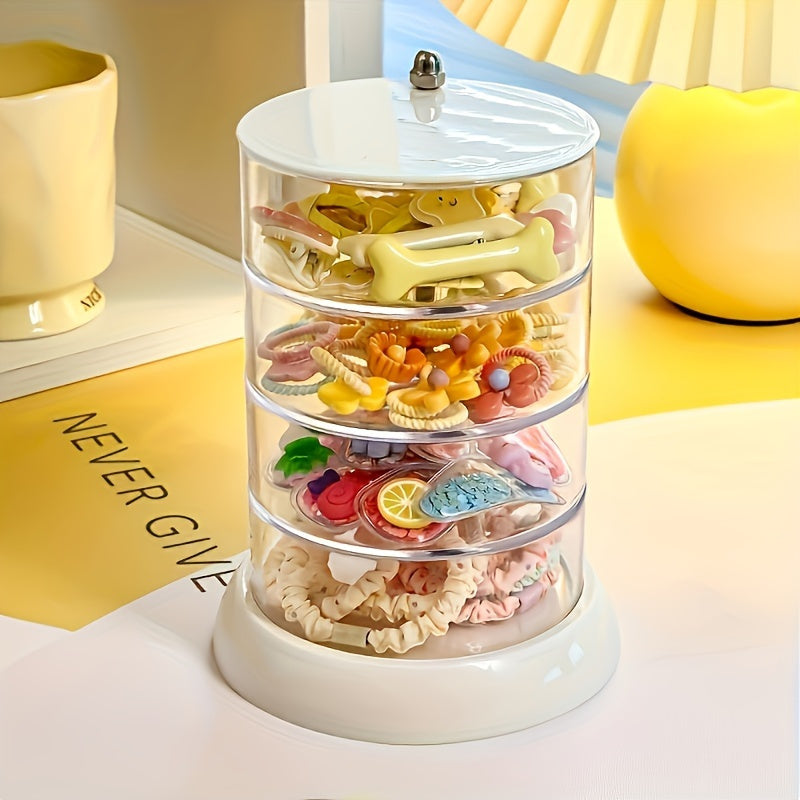 3-Tier Rotating Jewelry Organizer - Transparent Plastic Storage Box for Hair Accessories, Rings & Bracelets, Multi-Compartment Design with Lid, Ideal for Dressing Table, Jewelry Organizers, Jewelry Chests