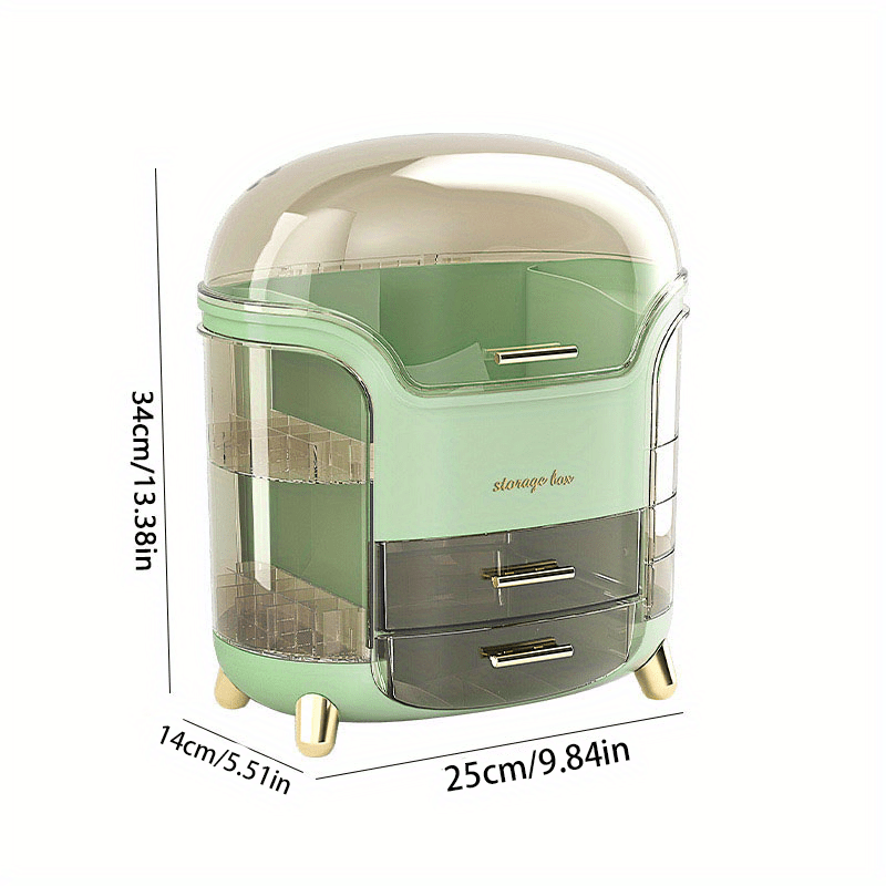 Large Capacity Plastic Cosmetic Organizer with Drawers & Compartments - Elegant Pastel Mint Green & White Portable Makeup Storage Box, Golden-Toned Hardware, Durable Lightweight Design for Bathroom, Vanity, Bedroom - Jewelry & Accessory Organizer, No
