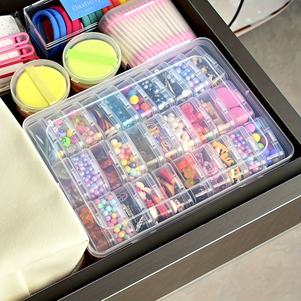 14/ 30Grids Multi-Compartment Transparent Plastic Storage Box Set - Durable Craft Organizer with Snap Closure & Removable Trays; Ideal for Beads, Jewelry, Hair Accessories, Hardware & Small Parts; Portable Craft & Hobby Box Gift for Crafters & DIY