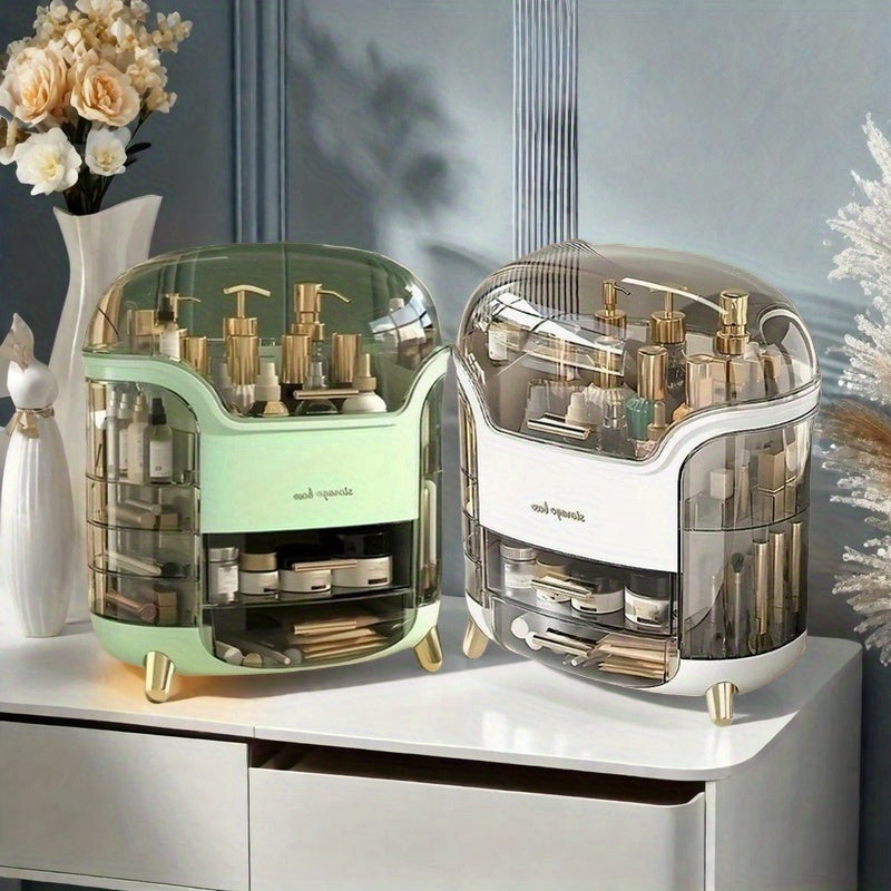 Large Capacity Plastic Cosmetic Organizer with Drawers & Compartments - Elegant Pastel Mint Green & White Portable Makeup Storage Box, Golden-Toned Hardware, Durable Lightweight Design for Bathroom, Vanity, Bedroom - Jewelry & Accessory Organizer, No