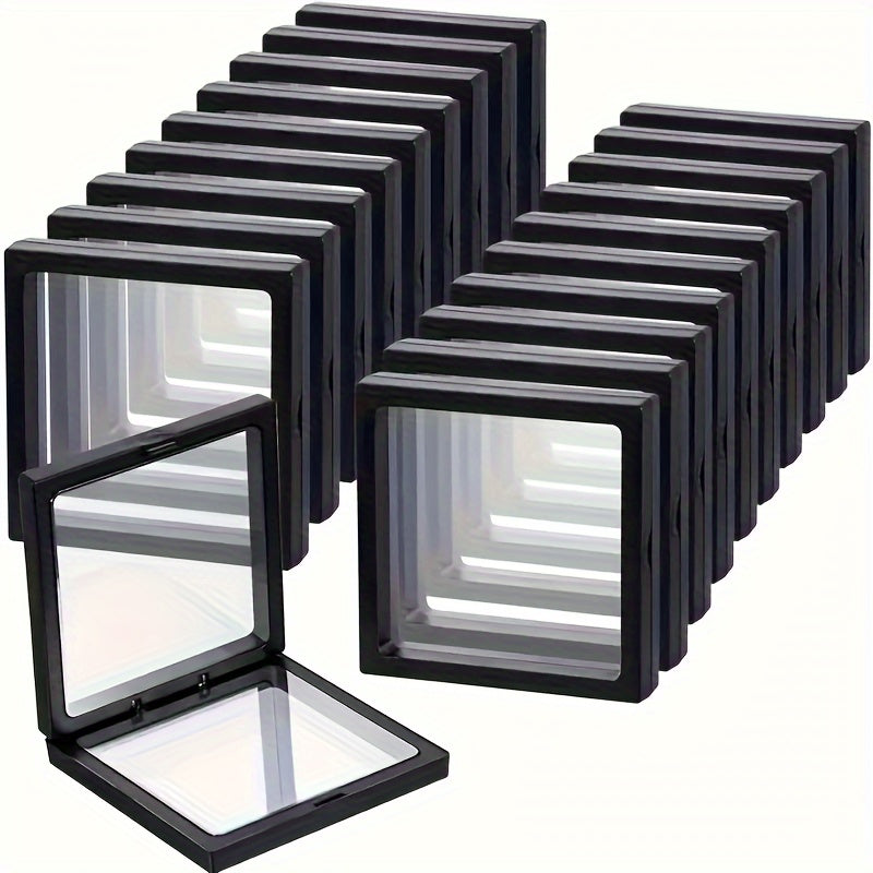 20pcs 3D Floating Display Boxes - Dustproof Jewelry Organizers with Elastic Film, Transparent Hanging Storage for Necklaces, Bracelets, Rings, Coins, Earrings & Pins - Clear Plastic Gift Boxes for Retail & Home Use, Jewelry Organizer Storage, Jewelry